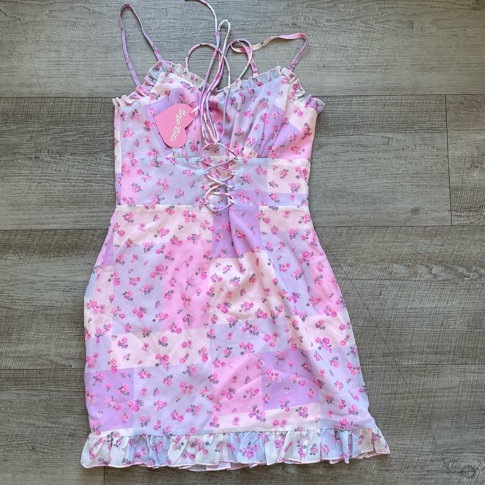 Sugar Thrillz Pastel Pink Floral Mini Dress